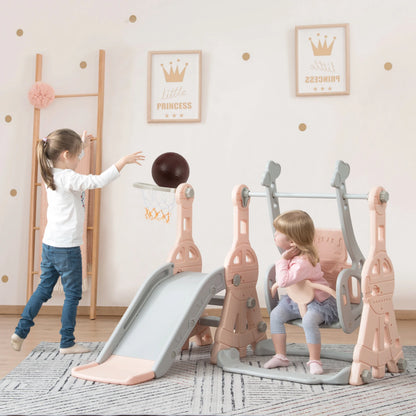 Rosahqnda 4-in-1 Children slide Indoor & Outdoor Outdoor Outdoor Playground for Toddlers Swing 1-6 Years