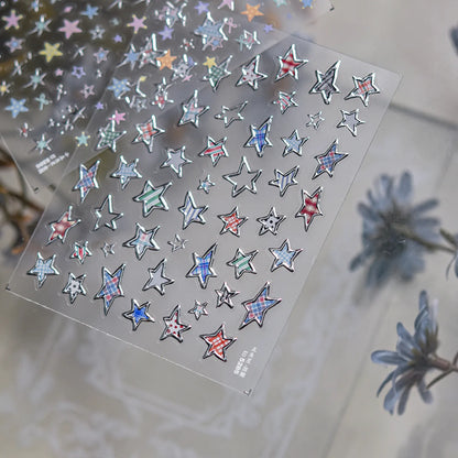 Metal Star Nail Stickers Exquisite 5D Bronzing Silver Five-pointed Star Mini Nail Art Stickers DIY Self Adhesive Manicure Decals