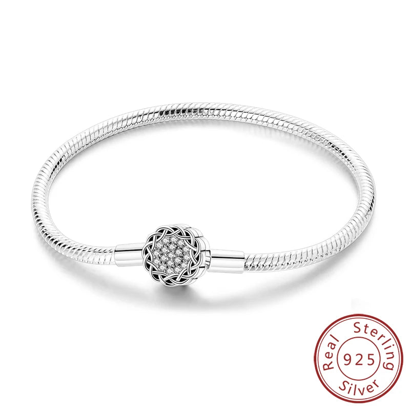 Original 925 Sterling Silver Bracelets 17-20CM Love Heart Flowers Butterfly Charms Beads Bracelet For Women Fashion Jewelry Gift
