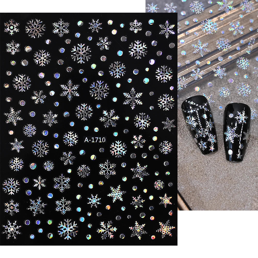 1sheet 3D White Snowflakes Nail Stickers for Christmas Winter Snow Flower Self-adhesive Nail Art Decals DIY Manicure Decorations