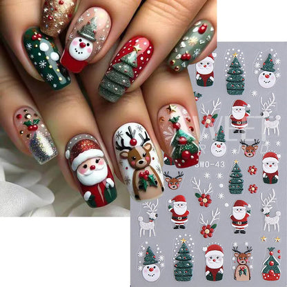 5D Embossed Christmas Nail Stickers Gingerbread Man Snowflake Snowman Penguin Nail Decal Autumn Winter Nail Supplies Decoration