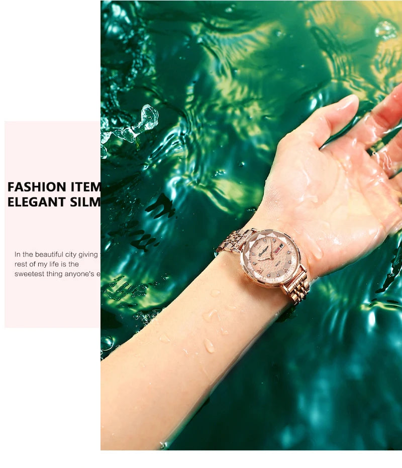 POEDAGAR Watch Women New Fashion Luxury Stainless Steel Wristwatch Bracelet Simple Rose Gold Waterproof Luminous Ladies Watches