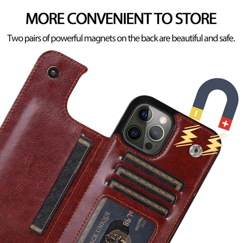 Leather Wallet Case for iPhone 15 14 13 12 11 Pro Max Mini Wallet Case XR X XS Max 8 7 6S 6 Plus SE 2022 2020 Card Holder Flip