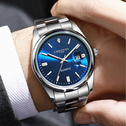 CHRONOS Top Brand Luxury Man Wristwatch Waterproof Luminous Date Men Watches Stainless Steel Quartz Men's Watch Male reloj