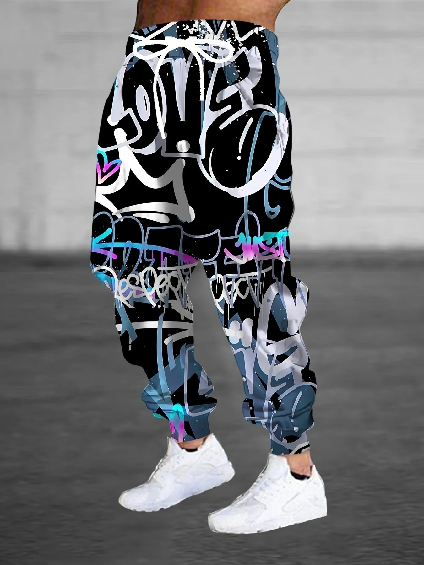 The 2025 autumn new men's long pants are casual fashionable 3D graffiti printed outdoor street and hip-hop