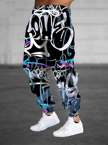 The 2025 autumn new men's long pants are casual fashionable 3D graffiti printed outdoor street and hip-hop