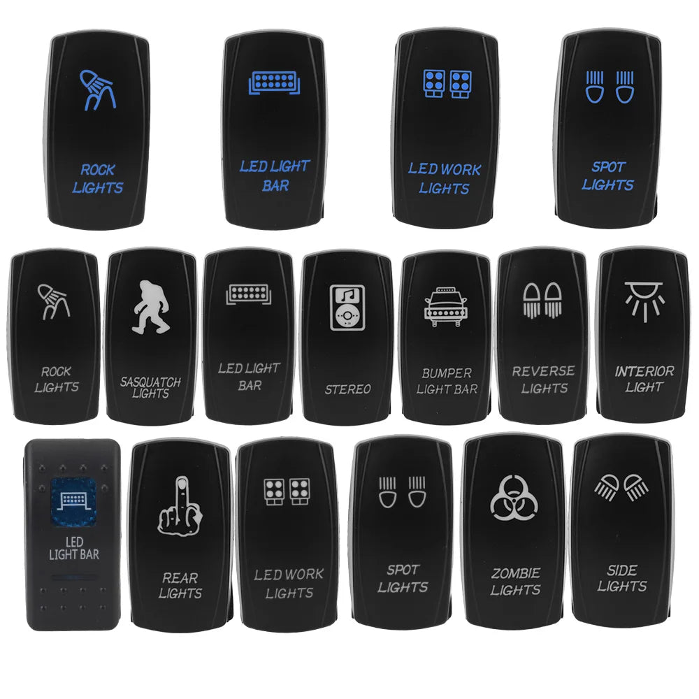 1pc 5 Pin Marine Switch SPST Carling Switch Car Boat Truck Rocker Switch 12V 24V ON-OFF Blue LED Waterpoof