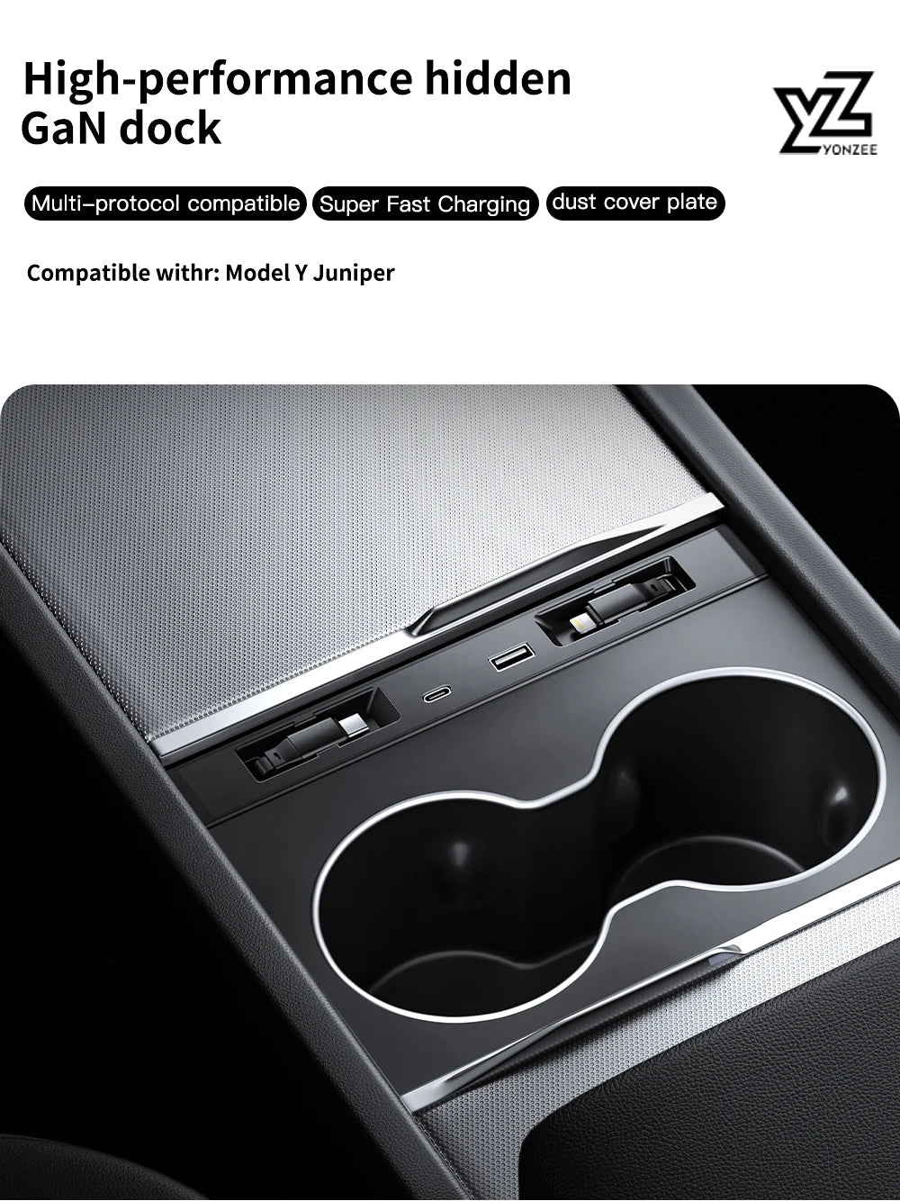 YZ For Tesla Model 3/YYL Juniper Highland 2026 45W Central Control Fast Charging Expansion Dock Car Intelligent Adapter Splitter