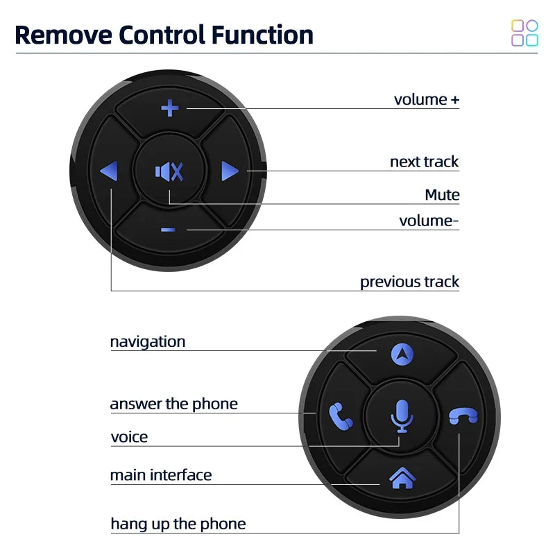 Junsun Universal Car Wireless Steering Wheel Control Button for for Android Autoradio 8 Key Functions Cup Shape With LED Light