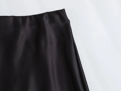 KONDALA Vintage Satin Solid Long Skirts Women High Waist Elastic Silky Skirts Fashion 2025 Spring Elegant Straight Skirts