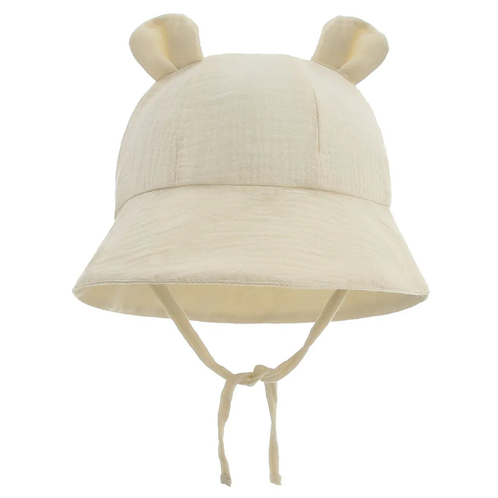 Baby Cotton Sun Hat New Children Outdoor Rabbit Ear Beach Caps Boy Girl Print Panama Hat Unisex Beach Bucket Hat For 3-12 Months