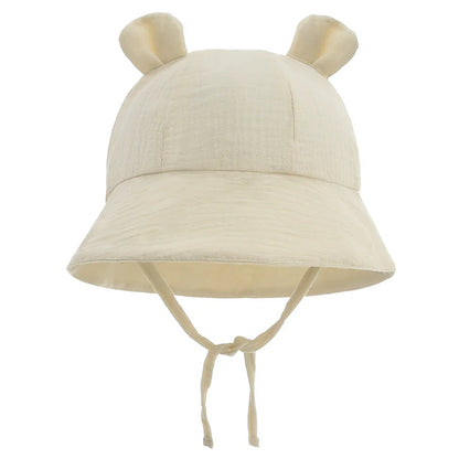 Baby Cotton Sun Hat New Children Outdoor Rabbit Ear Beach Caps Boy Girl Print Panama Hat Unisex Beach Bucket Hat For 3-12 Months