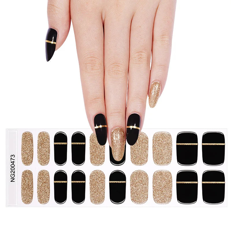 20/22Tips UV Semi cured Gel Nail Stickers Waterproof Long Lasting Full Gel Nail Wraps Press On Nail Decal DIY Manicure