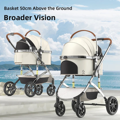 Plant Folding Travel Luxury Pet Stroller For Travel 4 Wheels Trolley Small Dogs & Cats