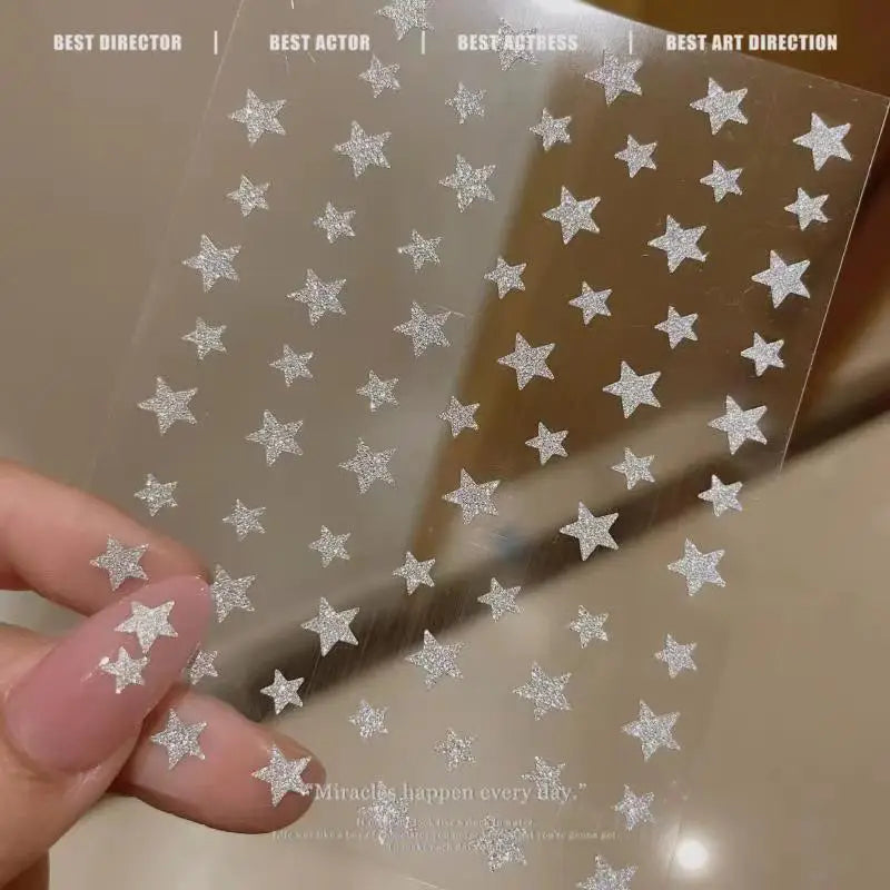 1PCS Laser Starburst Star Adhesive Nail Sticker 3D Nail Art Decoration Flashing Silver Flame Butterfly Nail Decal Press on Nails