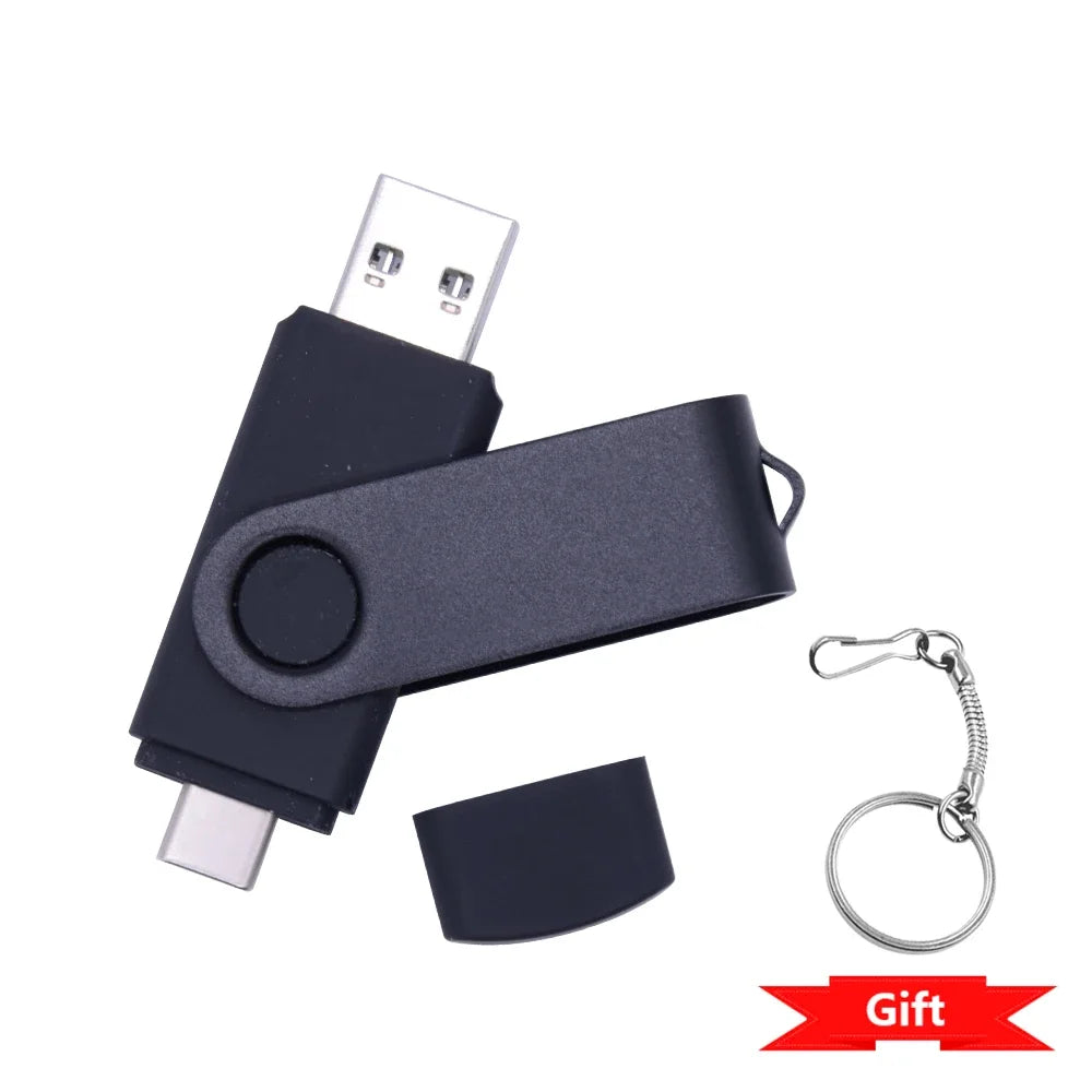 Rotable Usb Flash Drive 128GB 32GB 16GB Pen Drive 256GB Pendrive 64GB 4G OTG 2 IN 1 Memoria Usb Stick Type C Usb 2.0