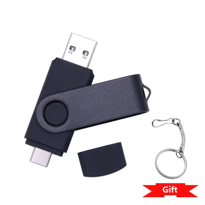 Rotable Usb Flash Drive 128GB 32GB 16GB Pen Drive 256GB Pendrive 64GB 4G OTG 2 IN 1 Memoria Usb Stick Type C Usb 2.0