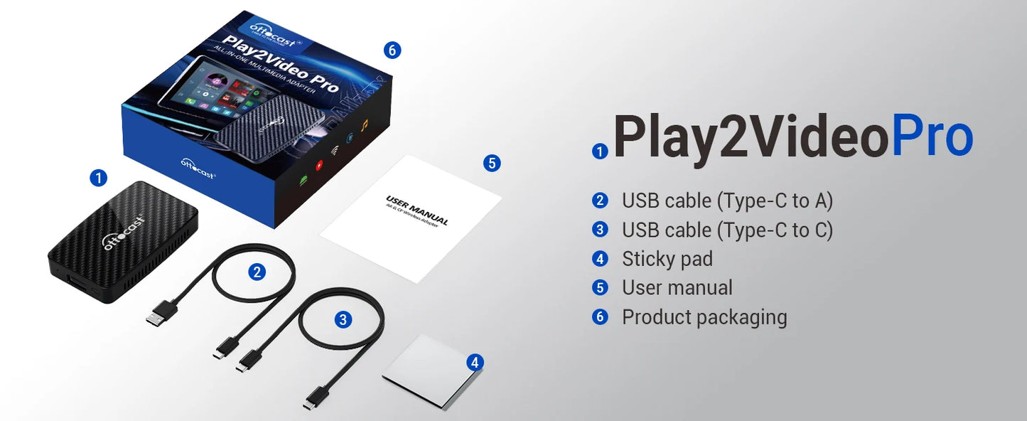 OTTOCAST Play2Video Pro Ai Box Pro Built in YouTube Netflix IPTV Video Box Wired to Wireless CarPlay Android Auto Adapter