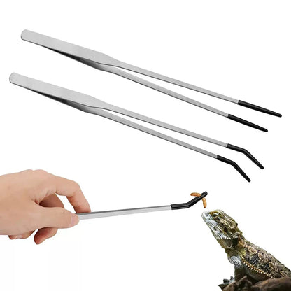 Stainless Steel Reptile Feeding Tongs with Rubber Tips - Straight & Curved Aquarium Pet Tweezers for Safe And Easy Feeding