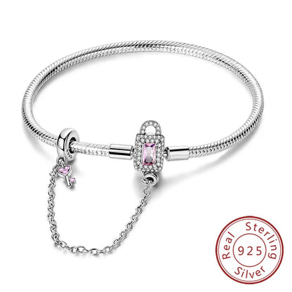 Bracelet Original 925 Sterling Silver Charm Bracelet 17-20CM Love Heart Pave Zirconia Bracelet for Women DIY Charm Jewelry Gifts