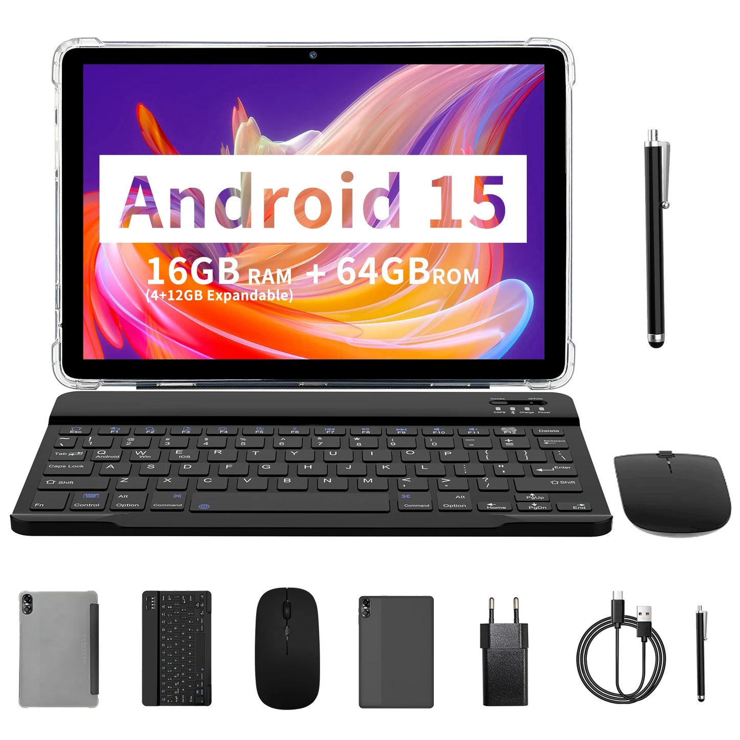 10.1" Android Tablet with Octa-core Processor 16GB(4+12GB Virtual) RAM 64GB ROM HD IPS Touchscreen, Wi-Fi 6, BT 5.0, Dual Camera