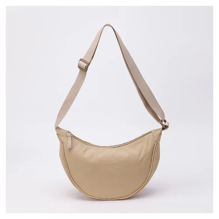 Nylon fabric zipper crossbody bag for men and women, crescent-shaped dumpling bag under the armpits, large capacity