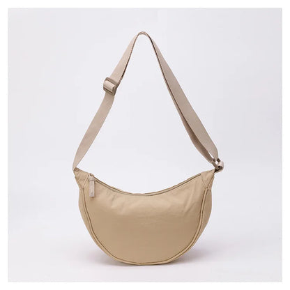 Nylon fabric zipper crossbody bag for men and women, crescent-shaped dumpling bag under the armpits, large capacity