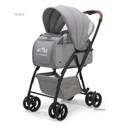 Lightweight and Foldable  Stroller Pet Bag Dog Stroller Dog Scooter Dog Trolley with Storage Basket Stroller for Animals