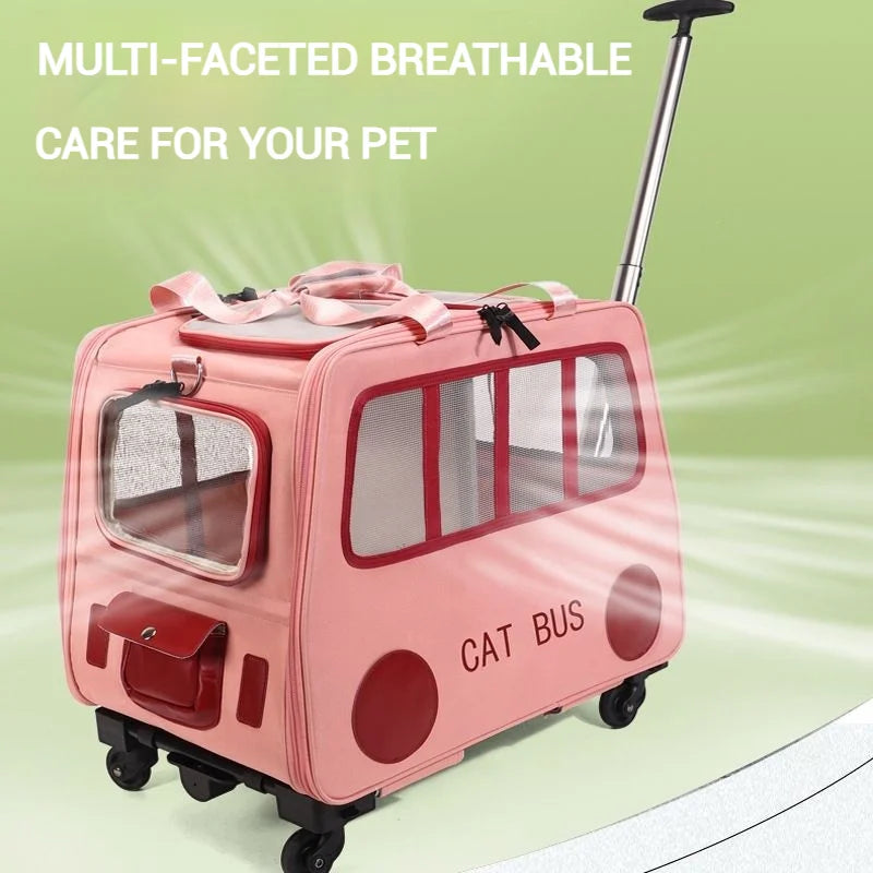 Multifunctional Pet Travel Trolley Case Portable Cat/Dog Carrier Bag Zipper Closure-Foldable Solid Pet Luggage Outdoor Travel