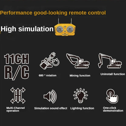 4WD Remote Control Excavator 4x4 Alloy Dump Truck Bulldozer Radio Model RC Car Construction Vehicle with Lights Sound Toy Gift