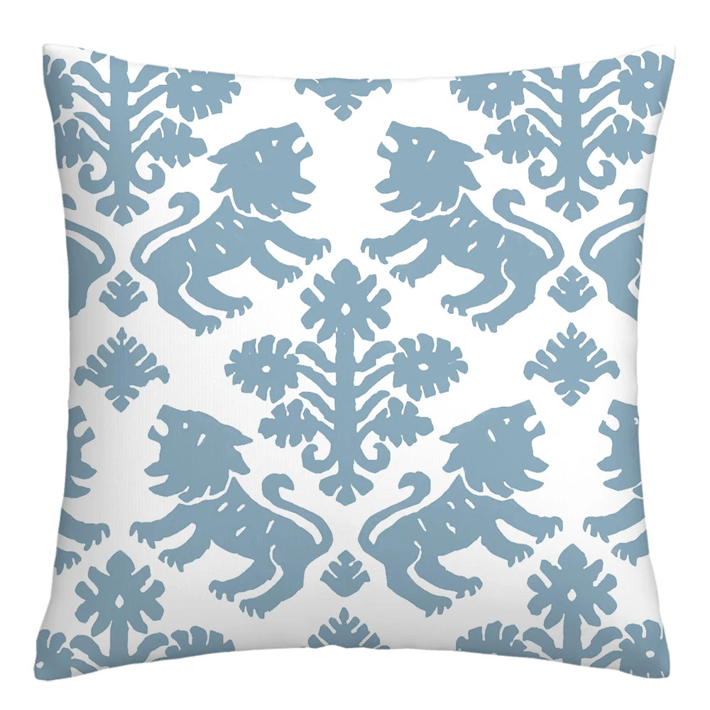 Lake blue white geometric linen pillowcase sofa cushion cover home decoration can be customized for you 40x40 45x45 50x50 60x60