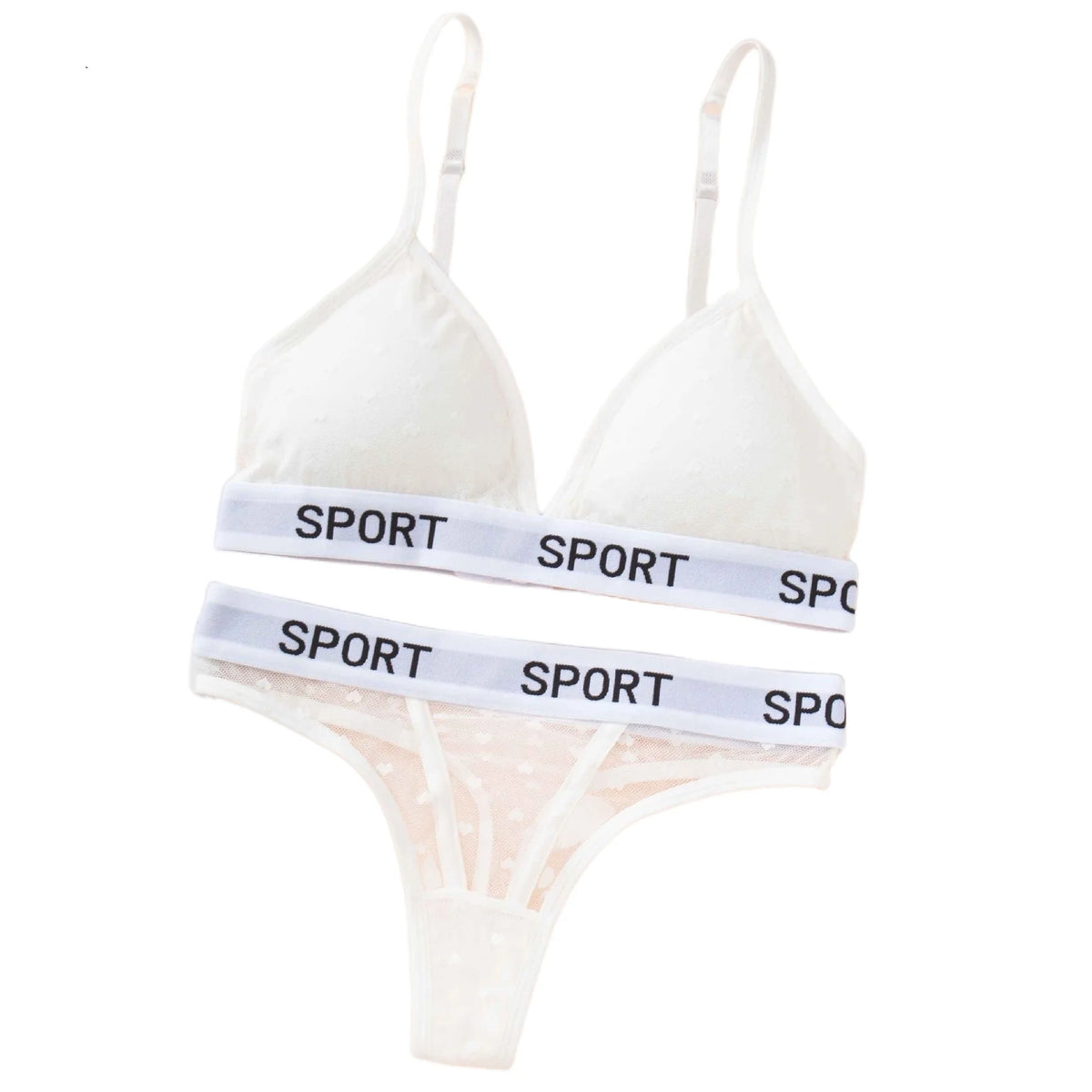 Women Lace Bra And Panties Set Sheer Polka Dot Sexy Lingerie Non-wire Bralette Low Rise Thong Letter Band Mesh Underwear Set