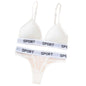 Women Lace Bra And Panties Set Sheer Polka Dot Sexy Lingerie Non-wire Bralette Low Rise Thong Letter Band Mesh Underwear Set