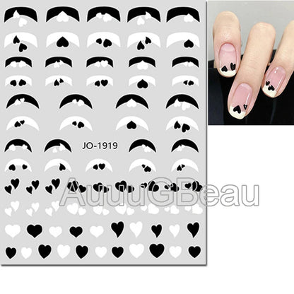 3d Nail Art Stickers Red Black White Love Hearts Stars Clouds French Full Tips Adhesive Nail Decals Slider For Manicure