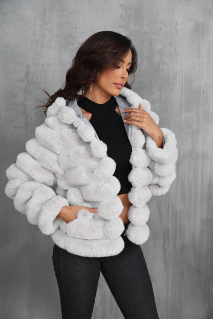 2026 Faux Fur Women Coats Hooded Full Sleeve Short Coat Zipper Thick Warm Solid Temperament Elegant Splice Autumn Winter