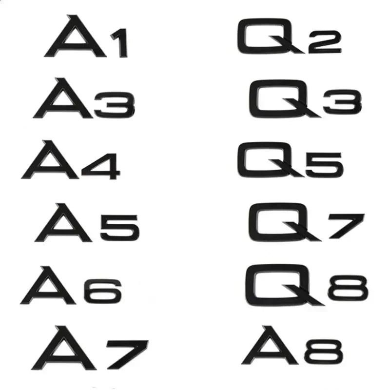 3D ABS Chrome Black Rear Trunk Emblem Badge Sticker Decals For A1 A3 A4 A5 A6 A7 A8 Q2 Q3 Q5 Q7 Q8 TT Car Accessories