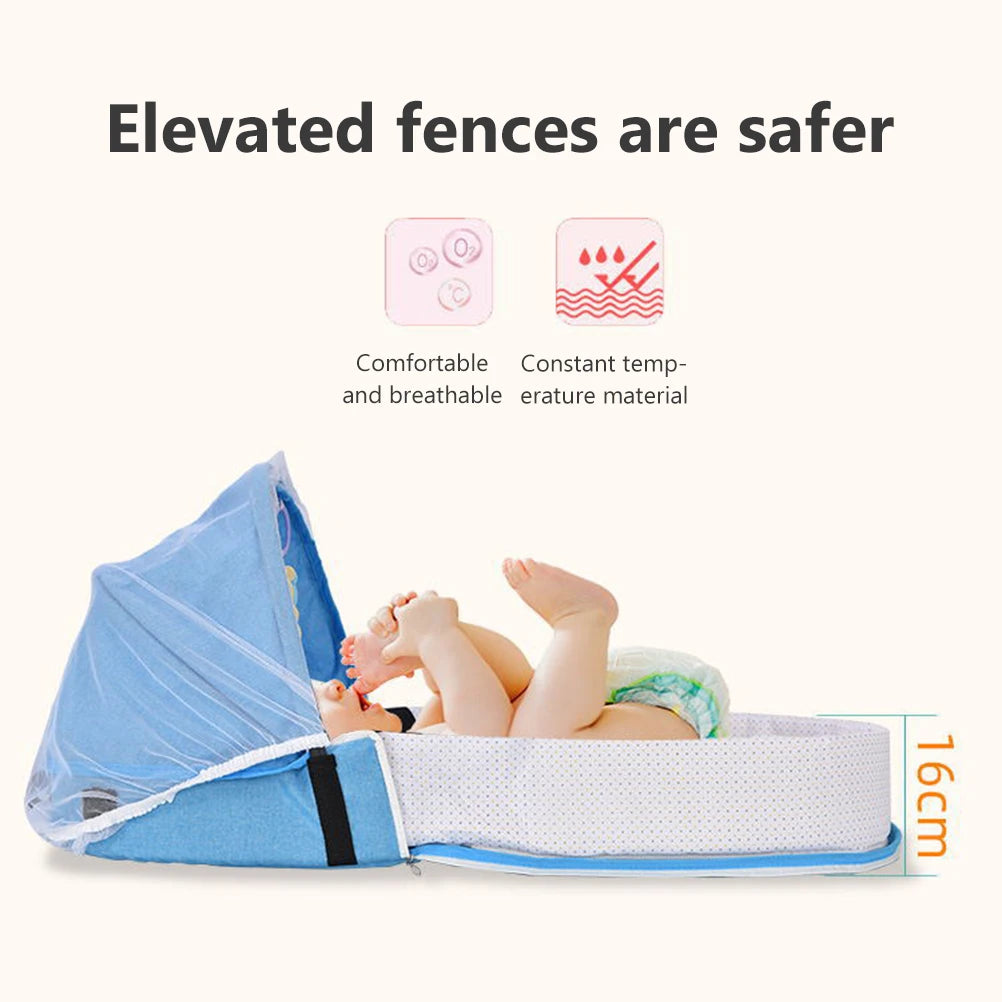 Baby Travel Bed Tight Stitching Baby Travel Cot Soft Linen Cotton Tear Resistant Multifunctional Comfortable Touch for Garden
