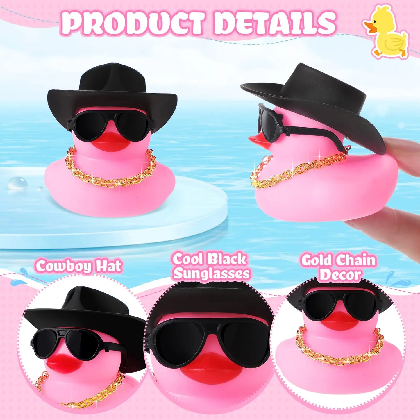 6/12/24 pcs Pink Cowboy Rubber Duck Mini Yellow Duckies Bath Toy Tiny Ducks Bathtub Toy with Cowboy Hat Paisley