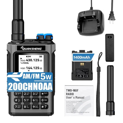 QUANSHENG K1 Air Band Walkie Talkie Wireless Copy Frequency Meter Type-C Charging NOAA Multi-Band Portable Two Way Radio UV