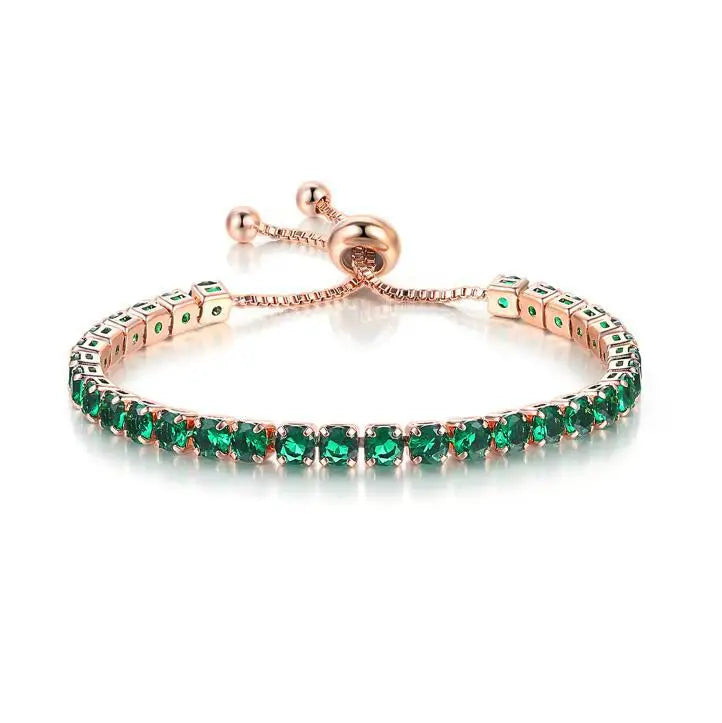 Adjustable Colorful Birthstone Tennis Bracelets for Women 4MM Crystal Bangle Female Hand Chain Trend Jewelry Accessories H133