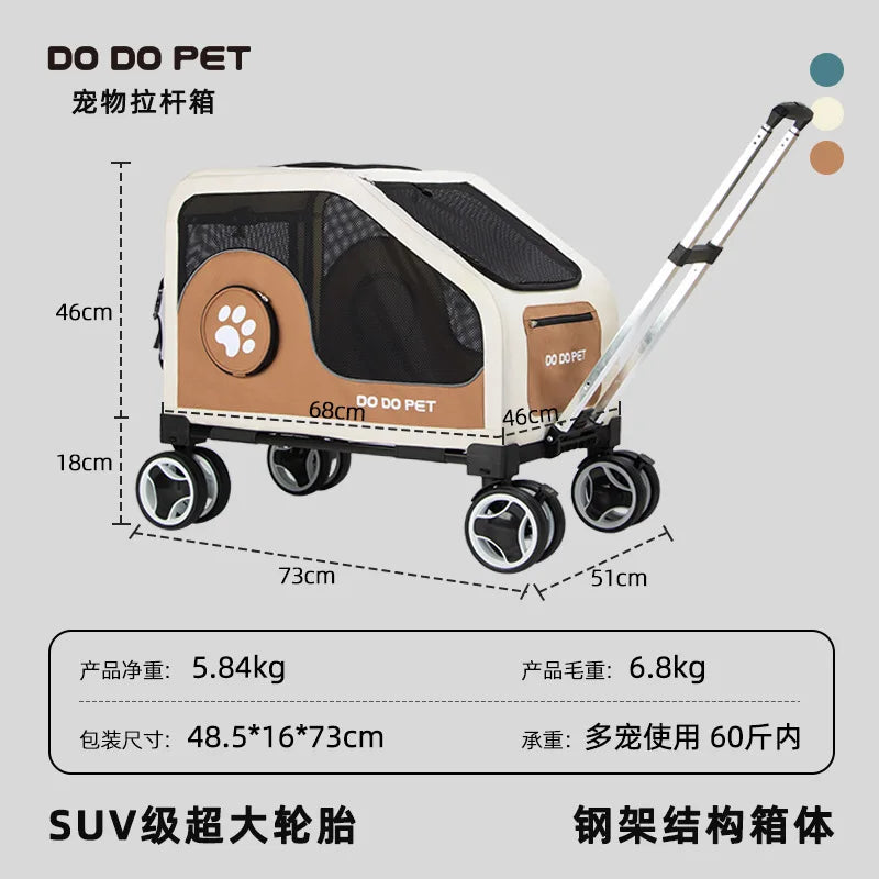 Large Space Foldable Pet Trolley Silent Wheel Pet Travel Box Portable Car Carrier Cage For Small Medium Dogs Cats Outdoor Trip