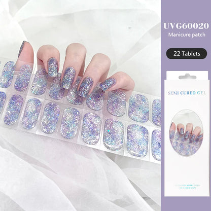 16/22 Tips Semi Cured Gel Nail Stickers for UV Lamp Designer Adhesive Nail Gel Wraps DIY Long-lasting  Nail Decoration