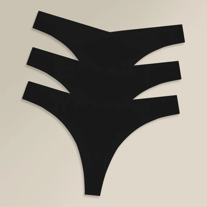 3PCS Women Ice Silk Seamless Thongs Underpants Sexy V-Waist Ultra-thin Panties Girls Low Rise Invisible G-string Lingerie XS-XL