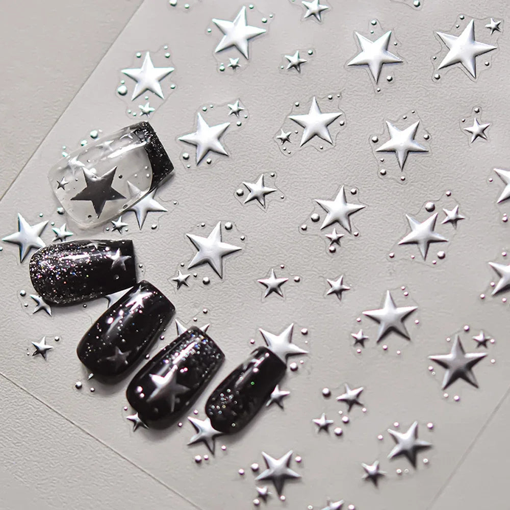 Grid Patterned Star Bowknot Cherry Polka Dot Line Colorful Geometric Five-pointed Star Adhesive Nail Art Sticker Manicure Decal
