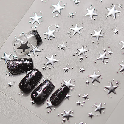 Grid Patterned Star Bowknot Cherry Polka Dot Line Colorful Geometric Five-pointed Star Adhesive Nail Art Sticker Manicure Decal