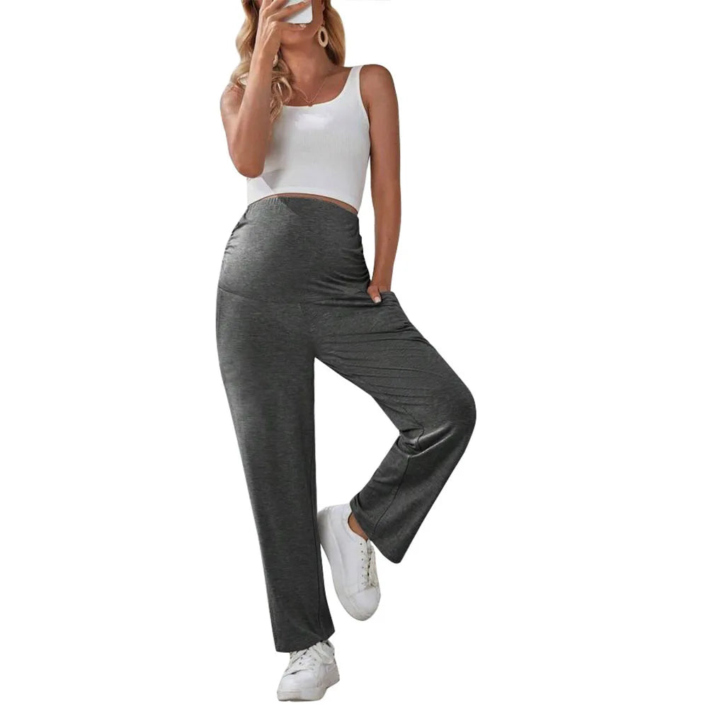 Maternity Pants Over The Belly Yoga Dress Work Pregnancy Pants Stretchy Lounge Wide Leg Trousers with Pockets
