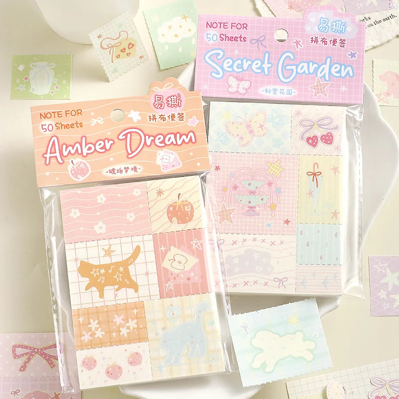 50sheets Dreamy Town Series Kawaii Ins Cute Handbooks Decoration Message Notes DIY Handmade Scrapbook Aesthetic Supplies