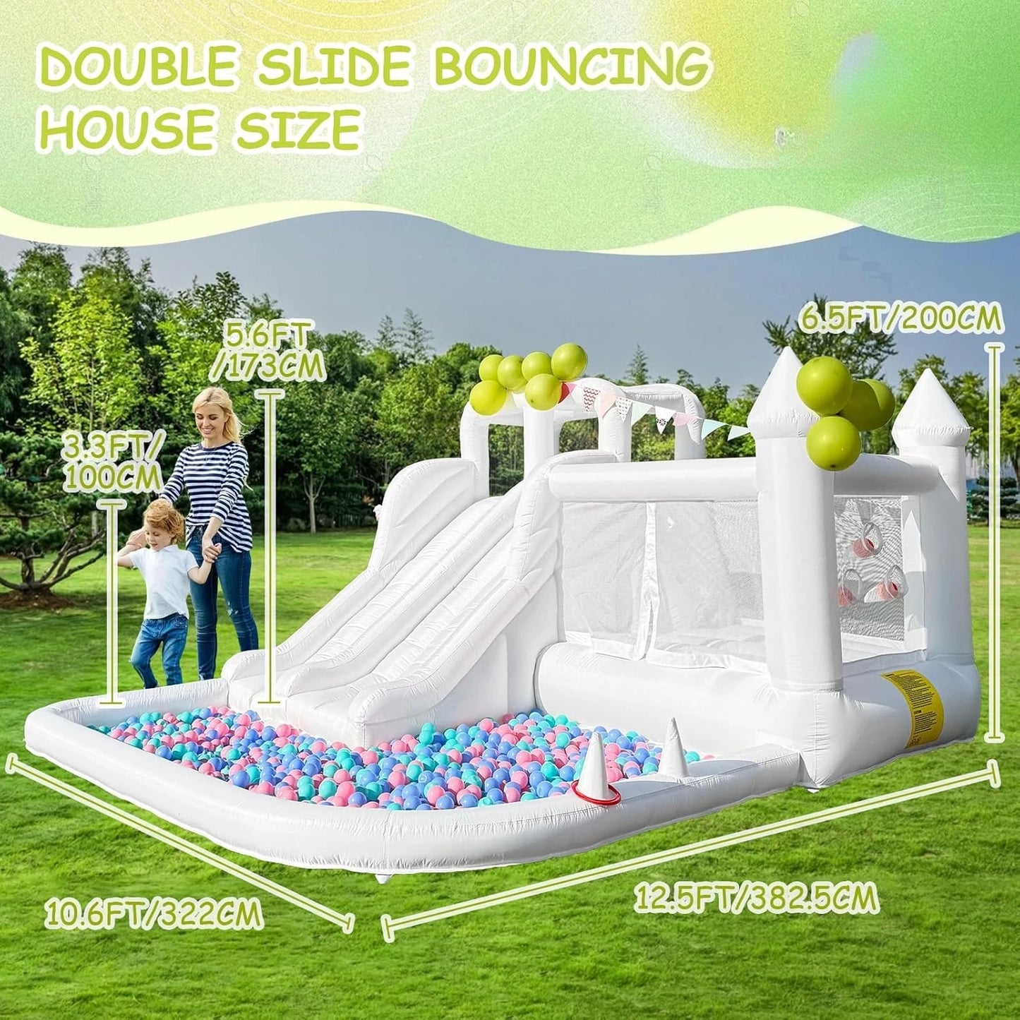 White Bounce House Oxford Bouncy Castle with Two Slides Bounce House for Kids with Large Ball Pits wedding Party Inflatable toys