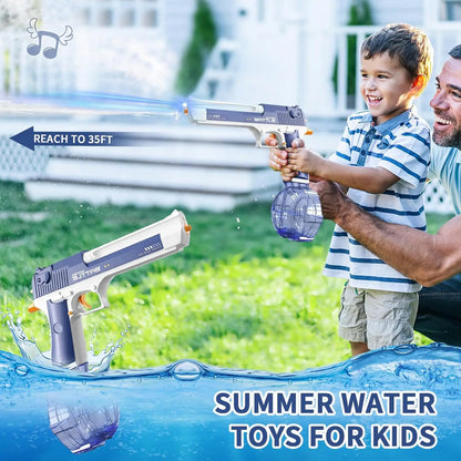 Electric Water Gun with Long Range, Squirt Blaster Automatic Toy with Light Effects and Rechargeable Battery, Summer Outdoor Toy for Pool, Beach & Backyard