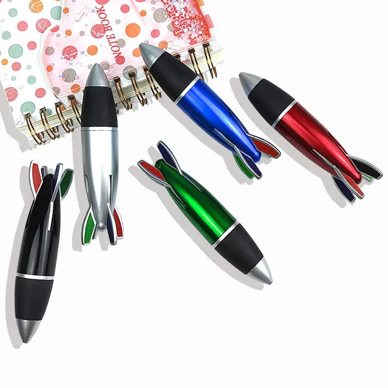 4in1 Color Retractable Rocket Ballpoint Pen 1.0mm Bullet Tip Office School Writing Signature Ball Pens Stationery Black Blue Red